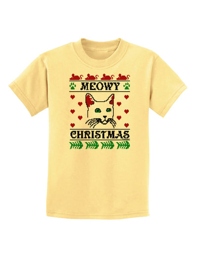 Meowy Christmas Cat Knit Look Childrens T-Shirt-Childrens T-Shirt-TooLoud-Daffodil-Yellow-X-Small-Davson Sales