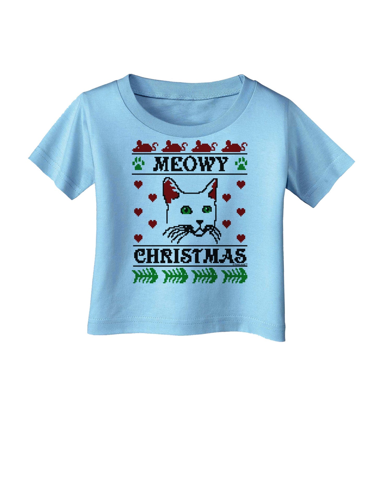 Meowy Christmas Cat Knit Look Infant T-Shirt-Infant T-Shirt-TooLoud-Aquatic-Blue-06-Months-Davson Sales