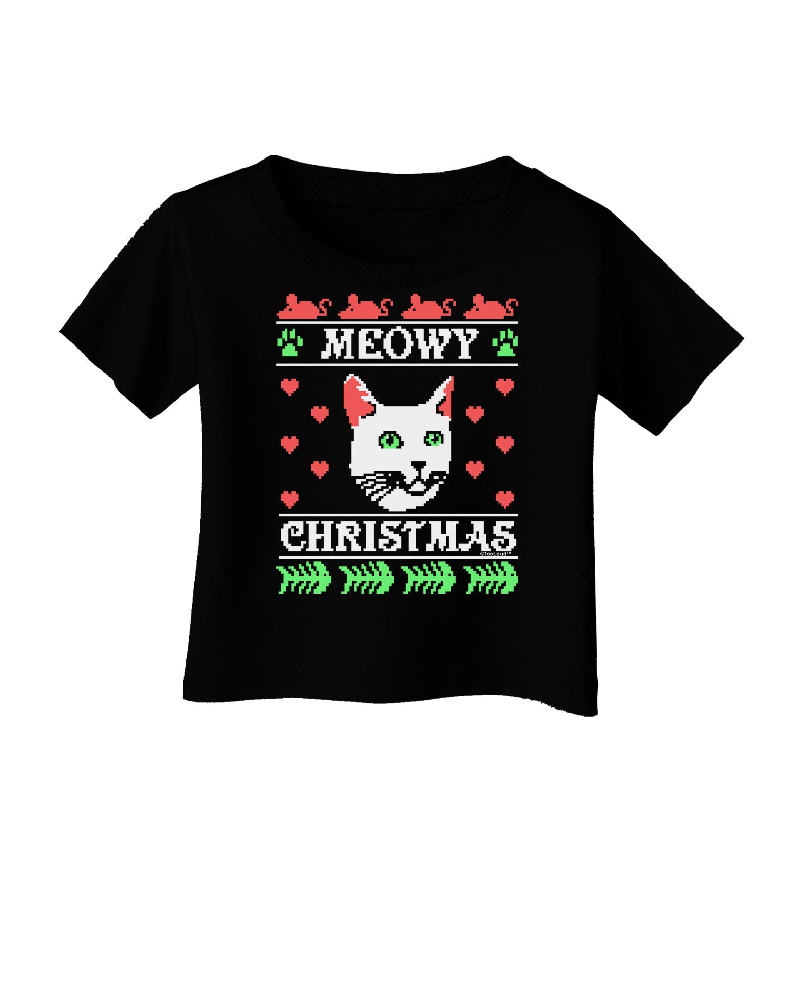 Meowy Christmas Cat Knit Look Infant T-Shirt Dark by-Infant T-Shirt-TooLoud-Black-06-Months-Davson Sales