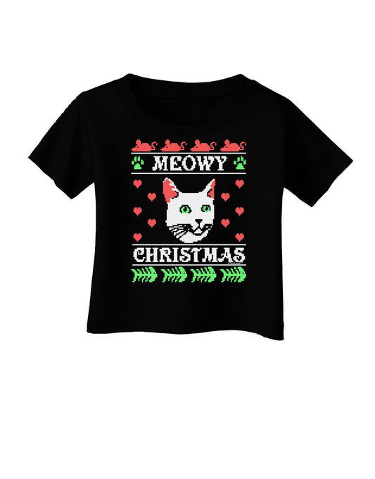 Meowy Christmas Cat Knit Look Infant T-Shirt Dark by-Infant T-Shirt-TooLoud-Black-06-Months-Davson Sales
