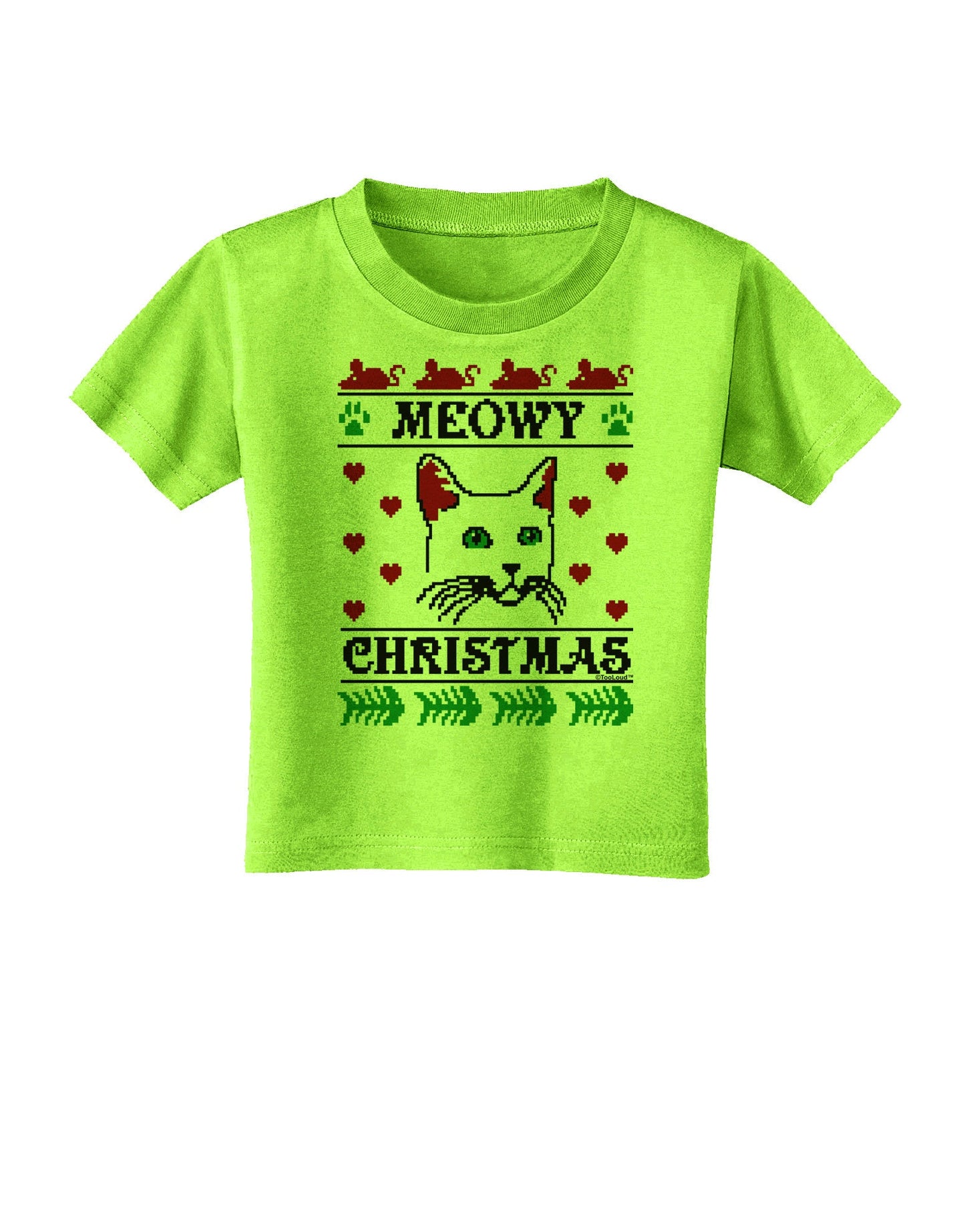Meowy Christmas Cat Knit Look Toddler T-Shirt-Toddler T-Shirt-TooLoud-Lime-Green-2T-Davson Sales