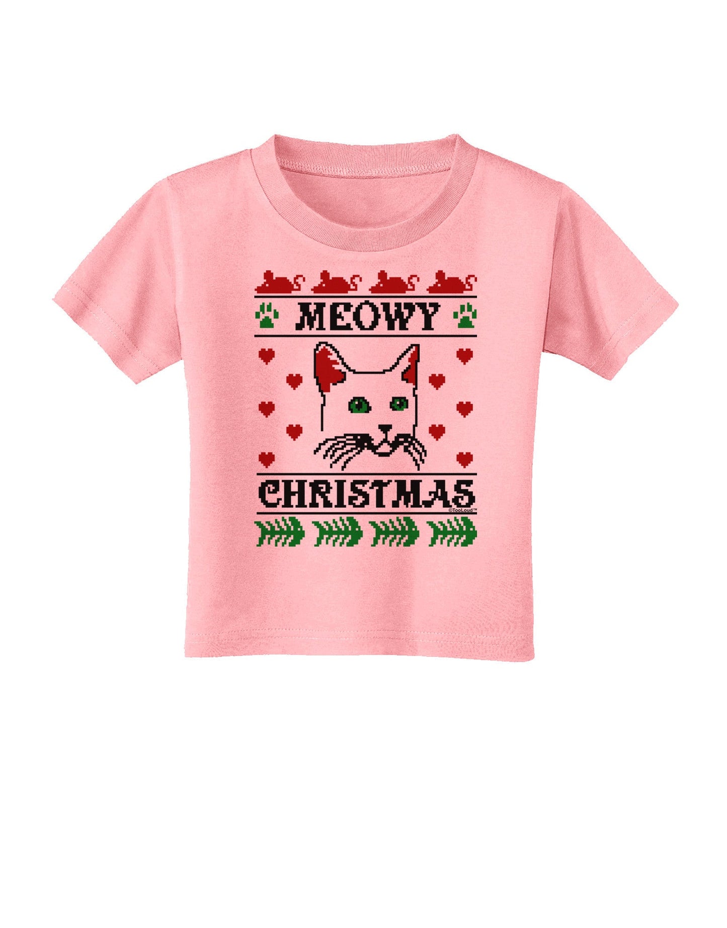 Meowy Christmas Cat Knit Look Toddler T-Shirt-Toddler T-Shirt-TooLoud-Candy-Pink-2T-Davson Sales
