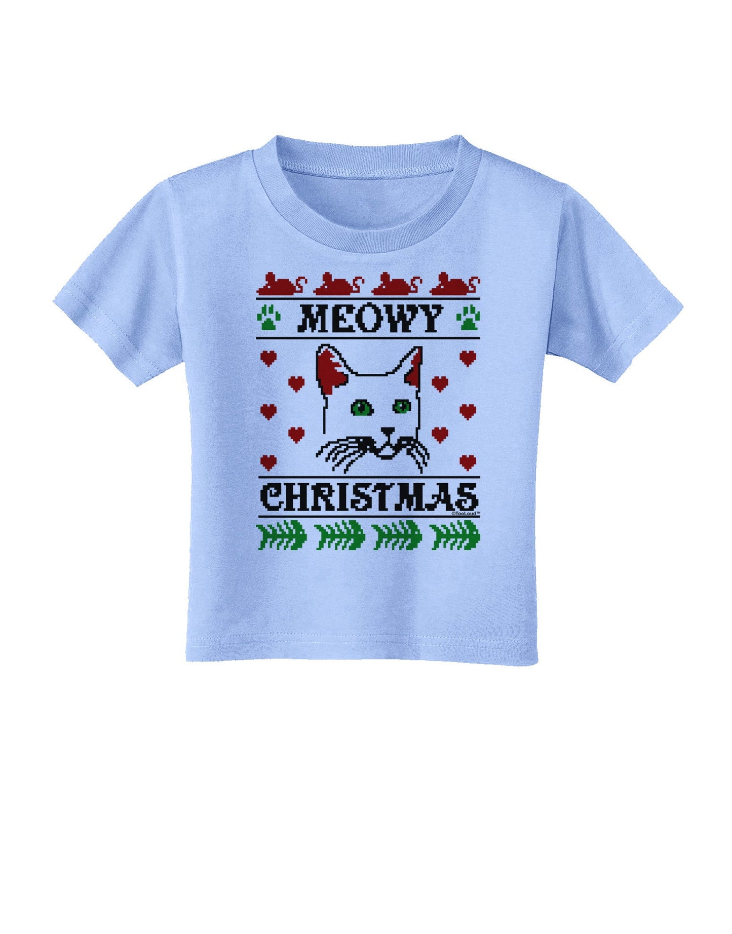 Meowy Christmas Cat Knit Look Toddler T-Shirt-Toddler T-Shirt-TooLoud-Aquatic-Blue-2T-Davson Sales