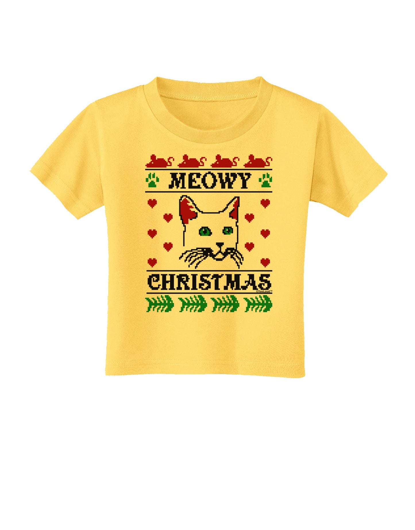 Meowy Christmas Cat Knit Look Toddler T-Shirt-Toddler T-Shirt-TooLoud-Yellow-2T-Davson Sales