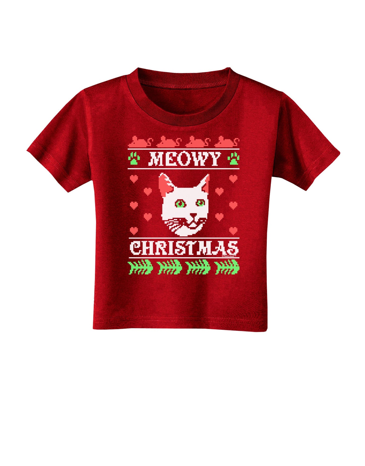 Meowy Christmas Cat Knit Look Toddler T-Shirt Dark by-Toddler T-Shirt-TooLoud-Red-2T-Davson Sales