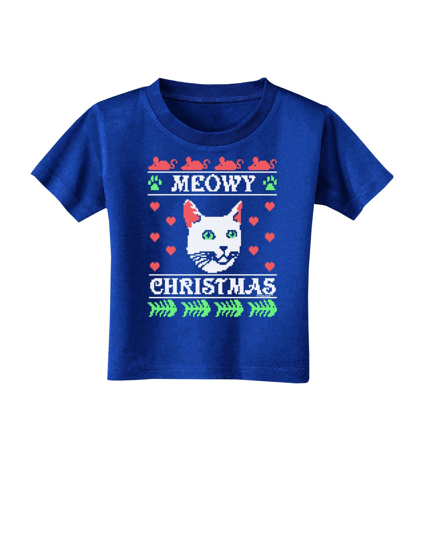 Meowy Christmas Cat Knit Look Toddler T-Shirt Dark by-Toddler T-Shirt-TooLoud-Royal-Blue-2T-Davson Sales