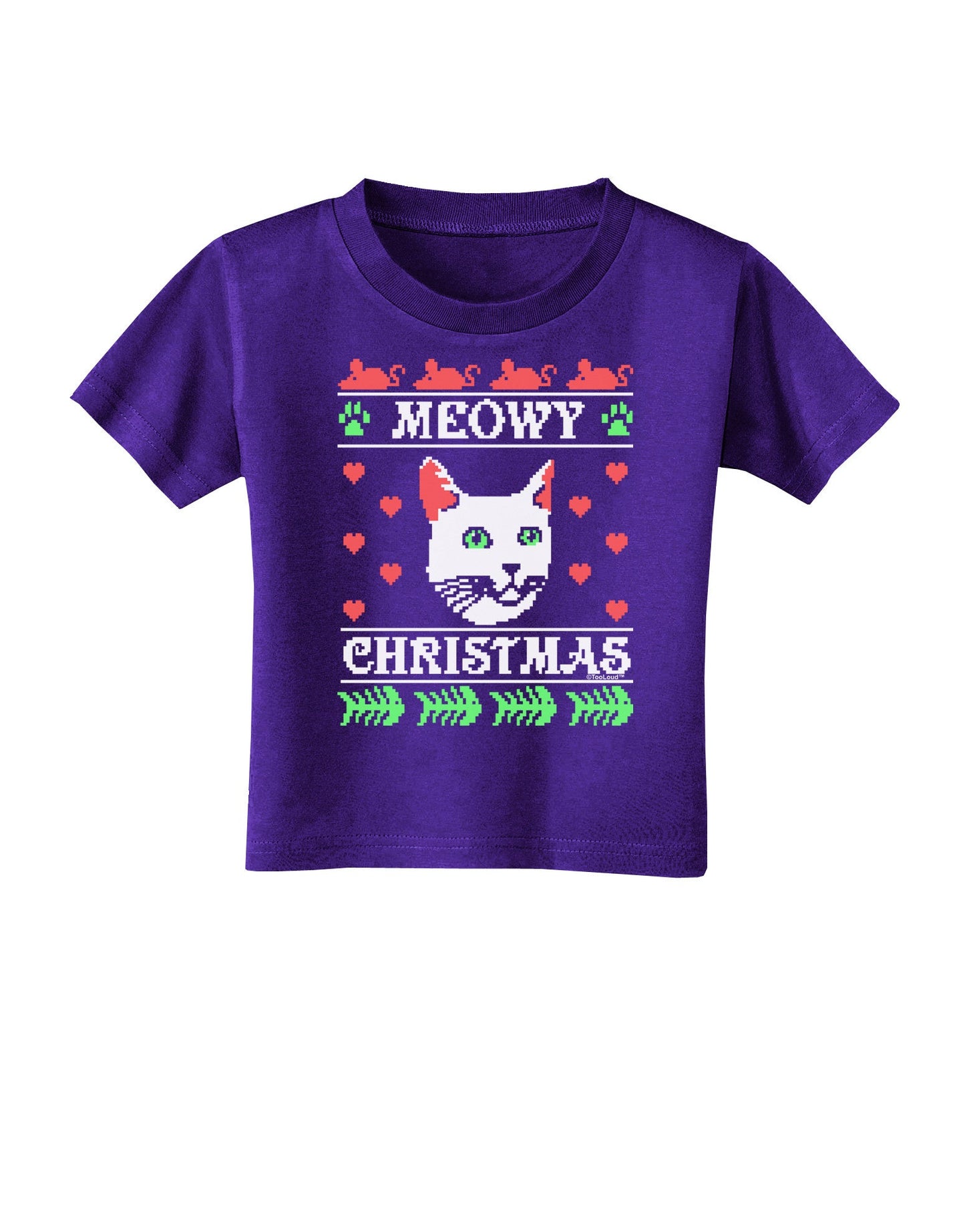 Meowy Christmas Cat Knit Look Toddler T-Shirt Dark by-Toddler T-Shirt-TooLoud-Purple-2T-Davson Sales