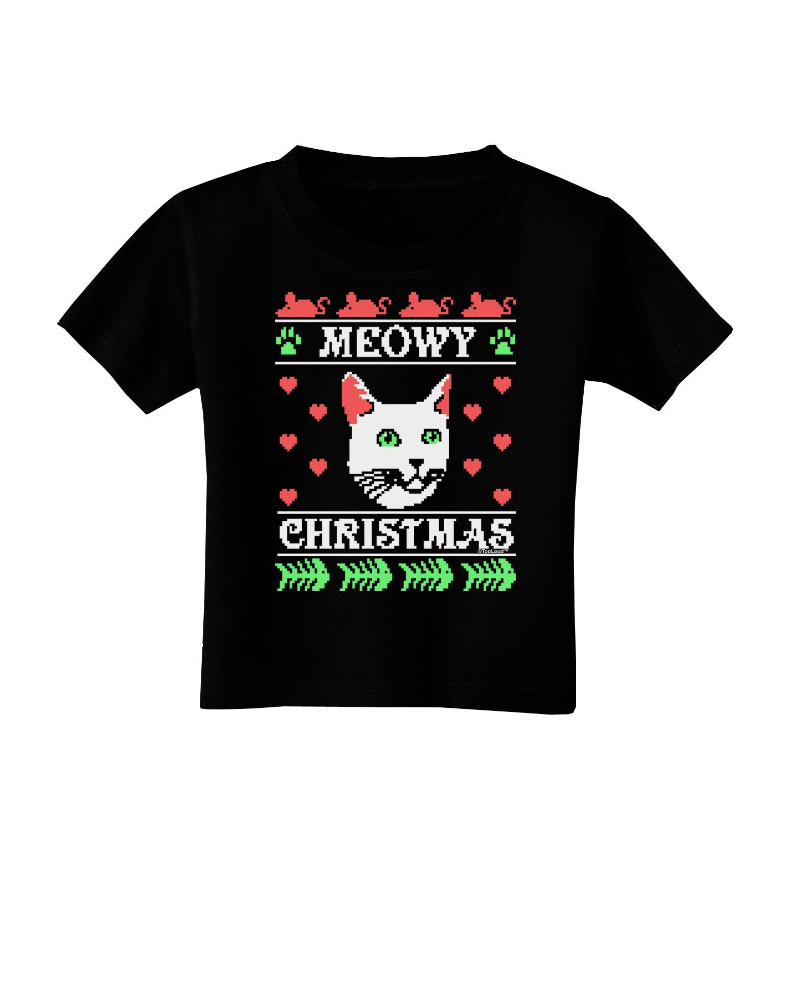 Meowy Christmas Cat Knit Look Toddler T-Shirt Dark by-Toddler T-Shirt-TooLoud-Black-2T-Davson Sales