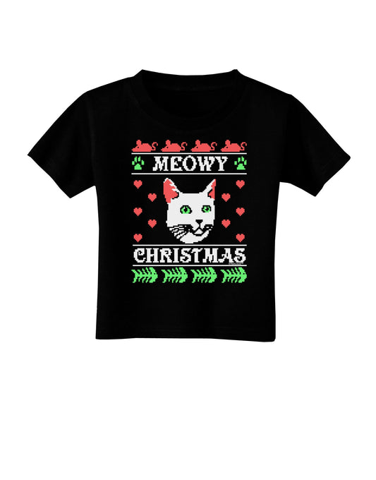 Meowy Christmas Cat Knit Look Toddler T-Shirt Dark by-Toddler T-Shirt-TooLoud-Black-2T-Davson Sales