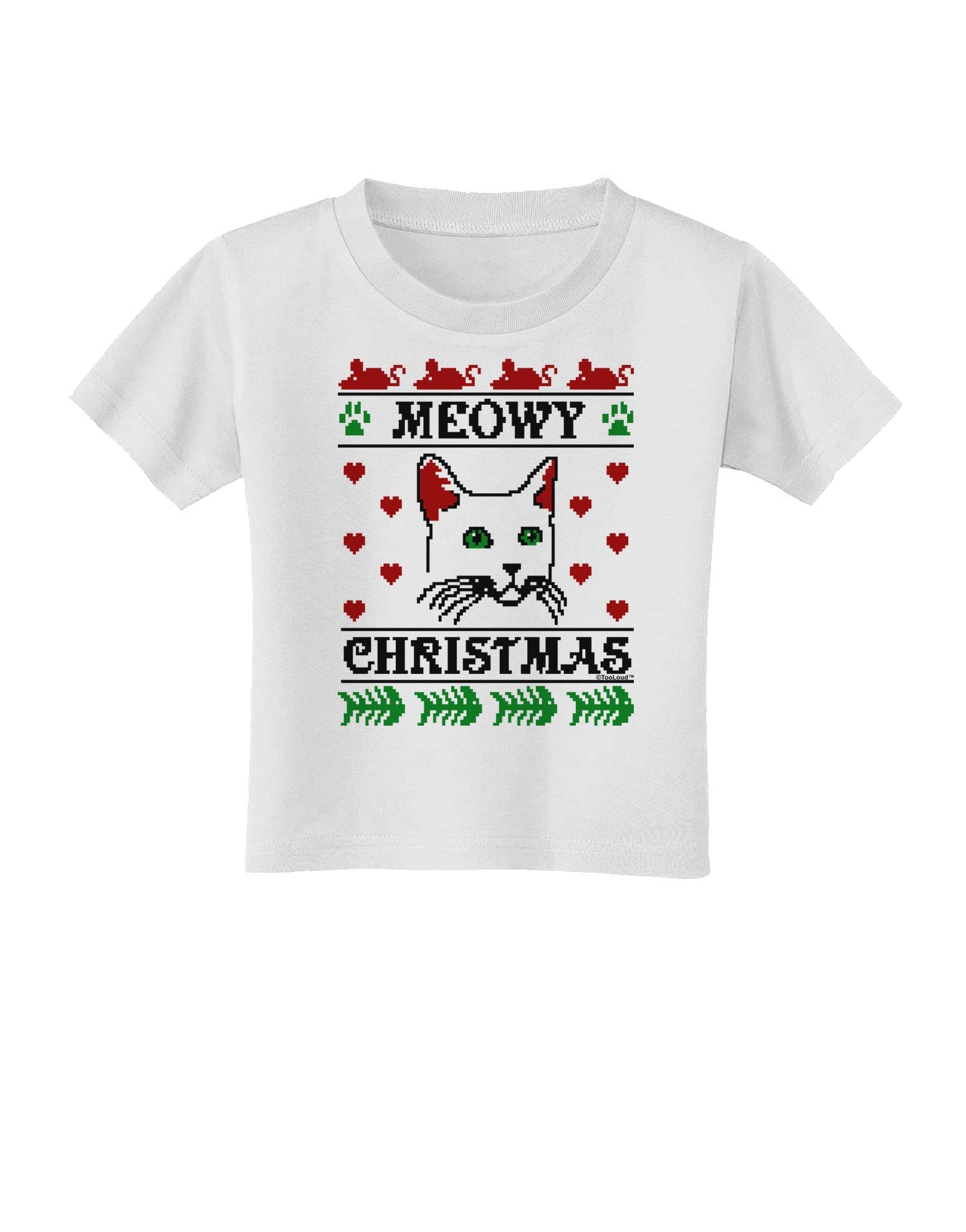 Meowy Christmas Cat Knit Look Toddler T-Shirt-Toddler T-Shirt-TooLoud-White-2T-Davson Sales