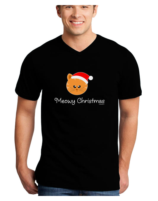 Meowy Christmas Cute Cat Santa Hat Adult Dark V-Neck T-Shirt-TooLoud-Black-Small-Davson Sales