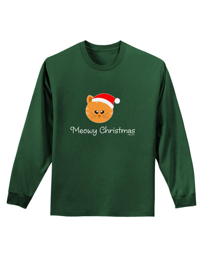 Meowy Christmas Cute Cat Santa Hat Adult Long Sleeve Dark T-Shirt-TooLoud-Dark-Green-Small-Davson Sales