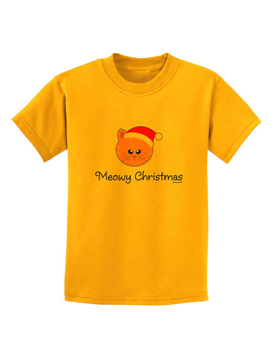 Meowy Christmas Cute Cat Santa Hat Childrens T-Shirt-Childrens T-Shirt-TooLoud-Gold-X-Small-Davson Sales