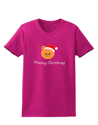 Meowy Christmas Cute Cat Santa Hat Womens Dark T-Shirt-TooLoud-Hot-Pink-Small-Davson Sales