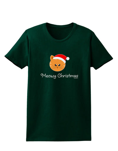 Meowy Christmas Cute Cat Santa Hat Womens Dark T-Shirt-TooLoud-Forest-Green-Small-Davson Sales
