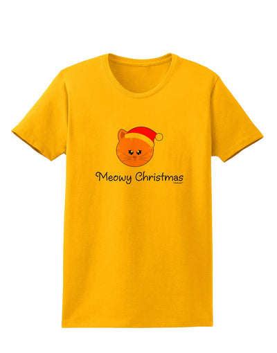 Meowy Christmas Cute Cat Santa Hat Womens T-Shirt-Womens T-Shirt-TooLoud-Gold-X-Small-Davson Sales