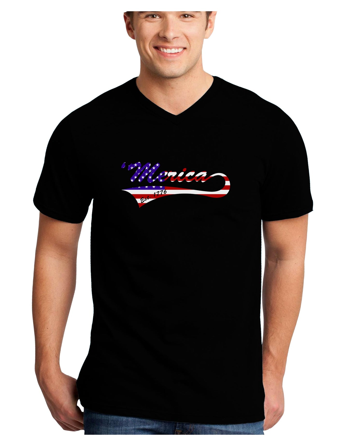 Merica Established 1776 - American Flag Style Adult Dark V-Neck T-Shirt by TooLoud-Mens V-Neck T-Shirt-TooLoud-Black-Small-Davson Sales