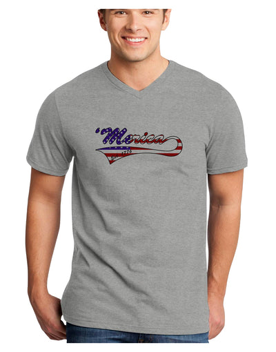 Merica Established 1776 - American Flag Style Adult V-Neck T-shirt by TooLoud-Mens V-Neck T-Shirt-TooLoud-HeatherGray-Small-Davson Sales