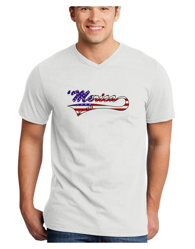 Merica Established 1776 - American Flag Style Adult V-Neck T-shirt by TooLoud-Mens V-Neck T-Shirt-TooLoud-White-Small-Davson Sales