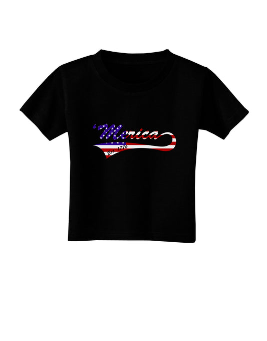 Merica Established 1776 - American Flag Style Toddler T-Shirt Dark by TooLoud-Toddler T-Shirt-TooLoud-Black-2T-Davson Sales