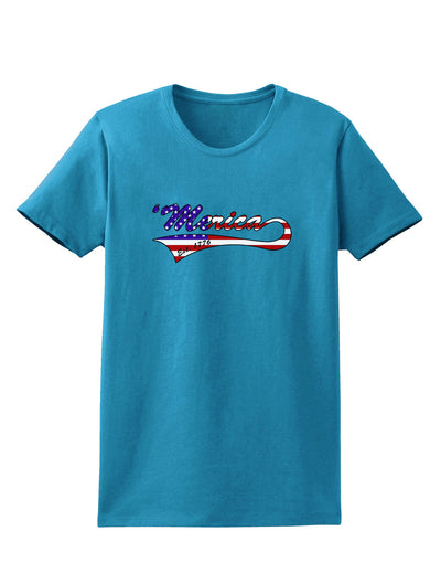 Merica Established 1776 - American Flag Style Womens Dark T-Shirt by TooLoud-Womens T-Shirt-TooLoud-Turquoise-X-Small-Davson Sales