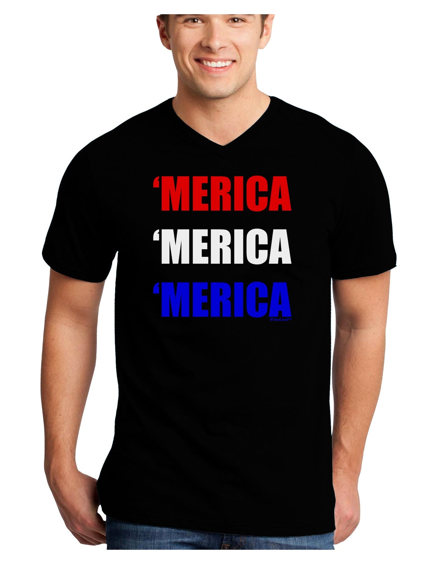 Merica Merica Merica - Red and Blue Adult Dark V-Neck T-Shirt-TooLoud-Black-Small-Davson Sales