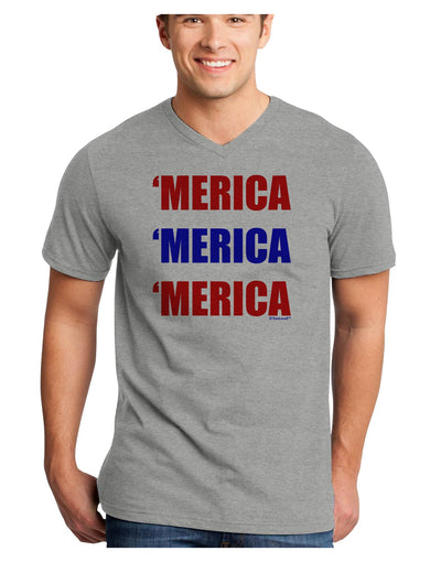 Merica Merica Merica - Red and Blue Adult V-Neck T-shirt-Mens V-Neck T-Shirt-TooLoud-HeatherGray-Small-Davson Sales