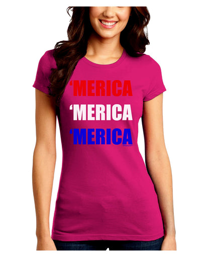 Merica Merica Merica - Red and Blue Juniors Crew Dark T-Shirt-T-Shirts Juniors Tops-TooLoud-Hot-Pink-Juniors Fitted Small-Davson Sales