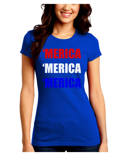 Merica Merica Merica - Red and Blue Juniors Crew Dark T-Shirt-T-Shirts Juniors Tops-TooLoud-Royal-Blue-Juniors Fitted Small-Davson Sales