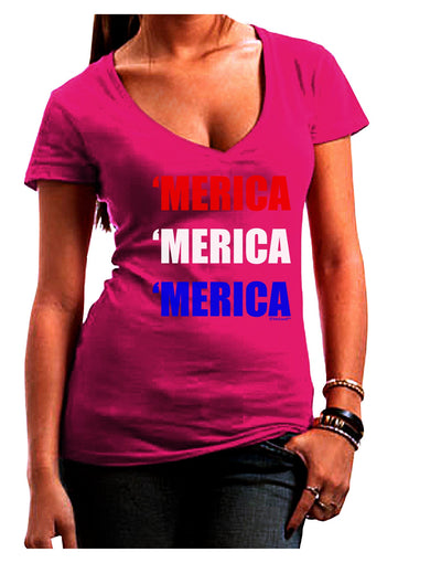 Merica Merica Merica - Red and Blue Juniors V-Neck Dark T-Shirt-Womens V-Neck T-Shirts-TooLoud-Hot-Pink-Juniors Fitted Small-Davson Sales