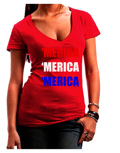 Merica Merica Merica - Red and Blue Juniors V-Neck Dark T-Shirt-Womens V-Neck T-Shirts-TooLoud-Red-Juniors Fitted Small-Davson Sales