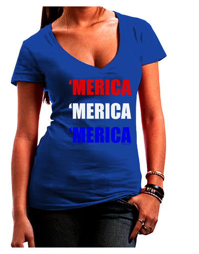 Merica Merica Merica - Red and Blue Juniors V-Neck Dark T-Shirt-Womens V-Neck T-Shirts-TooLoud-Royal-Blue-Juniors Fitted Small-Davson Sales