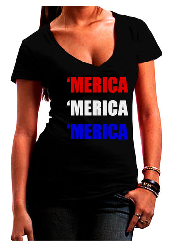 Merica Merica Merica - Red and Blue Juniors V-Neck Dark T-Shirt-Womens V-Neck T-Shirts-TooLoud-Black-Juniors Fitted Small-Davson Sales