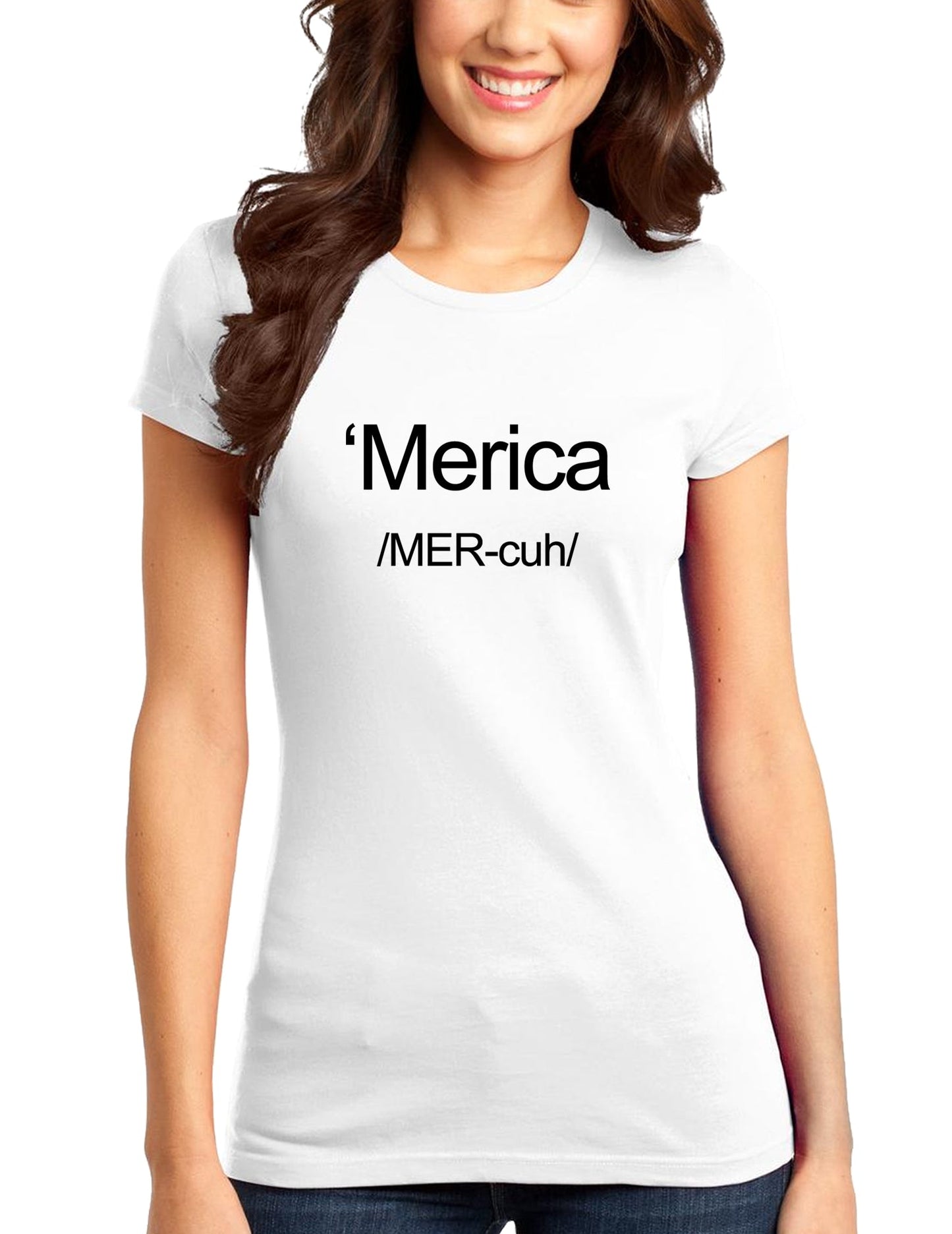 Merica Text Juniors T-Shirt-Womens Juniors T-Shirt-TooLoud-White-Small-Davson Sales