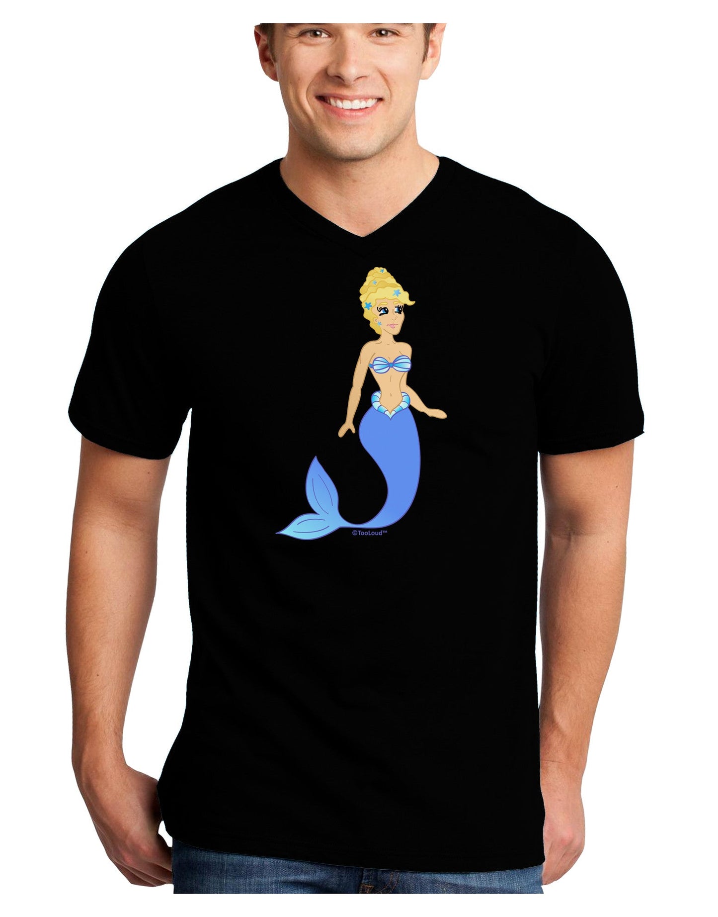 Mermaid Design - Blue Adult Dark V-Neck T-Shirt-TooLoud-Black-Small-Davson Sales