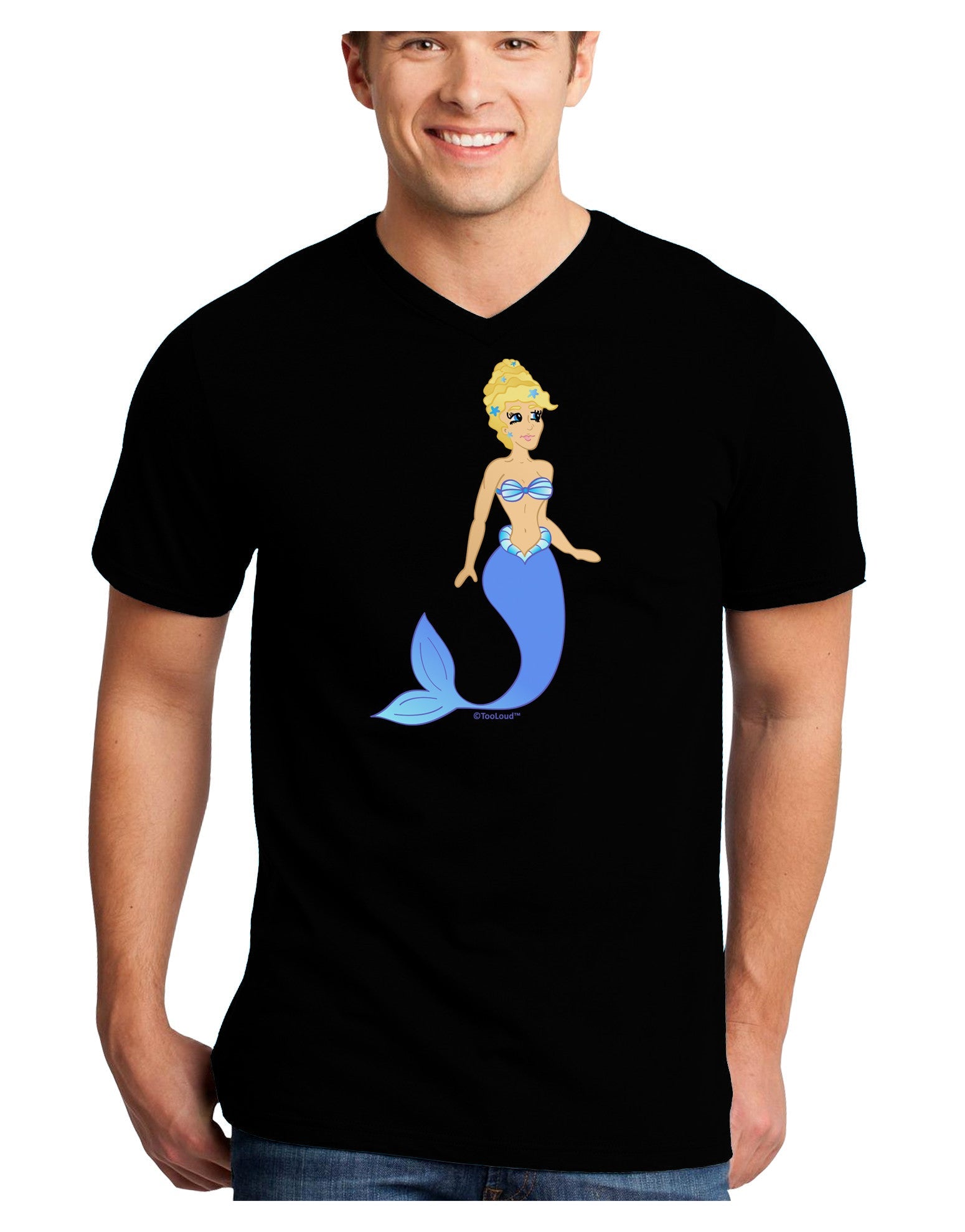 Mermaid Design - Blue Adult Dark V-Neck T-Shirt-TooLoud-Black-Small-Davson Sales