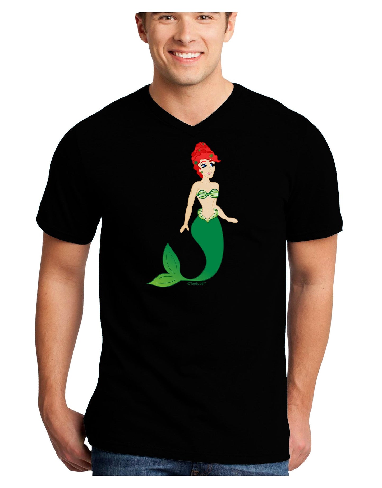 Mermaid Design - Green Adult Dark V-Neck T-Shirt-TooLoud-Black-Small-Davson Sales