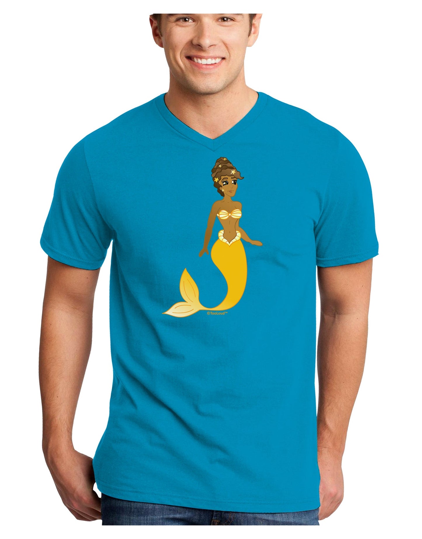 Mermaid Design - Yellow Adult Dark V-Neck T-Shirt-TooLoud-Turquoise-Small-Davson Sales