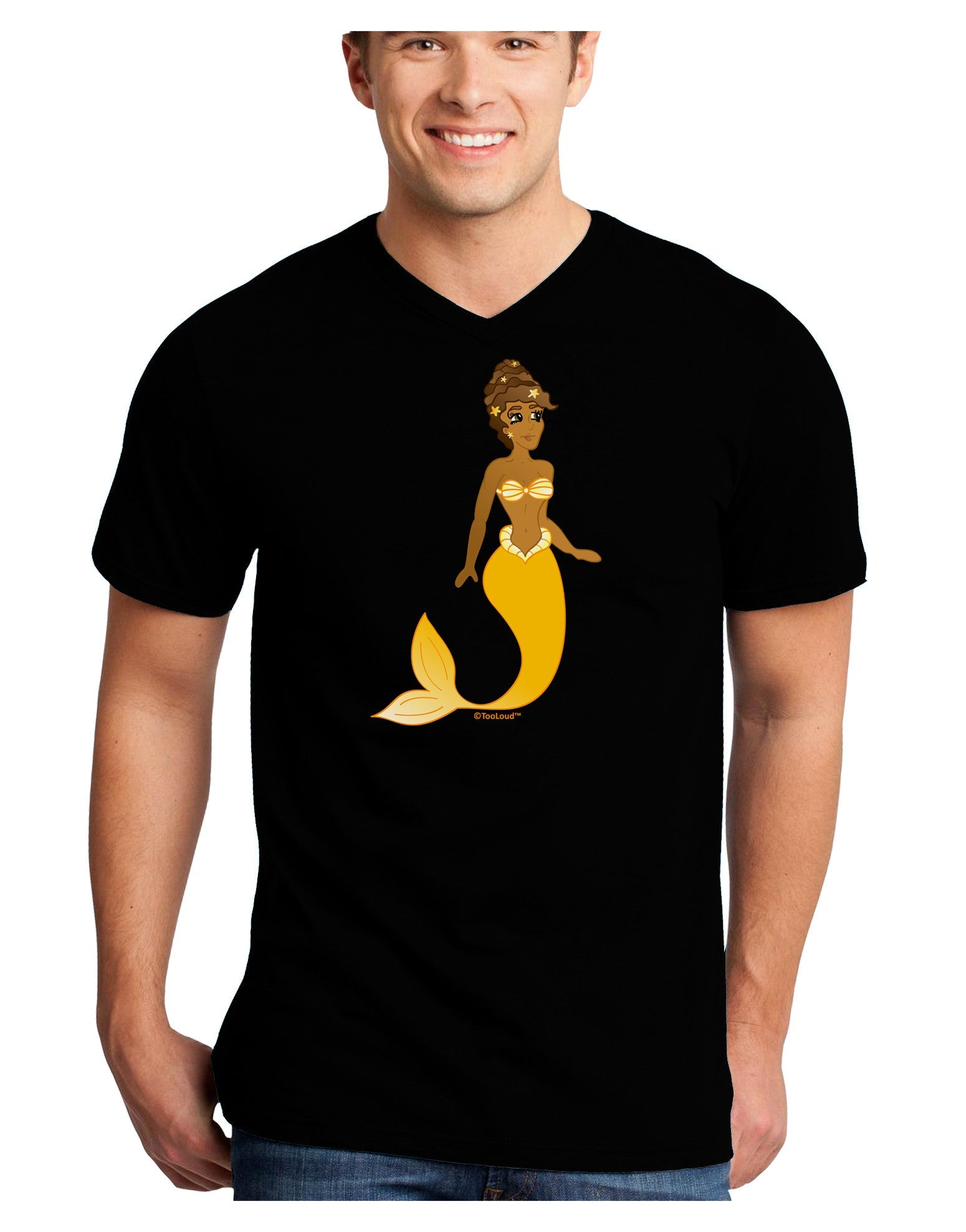 Mermaid Design - Yellow Adult Dark V-Neck T-Shirt-TooLoud-Black-Small-Davson Sales