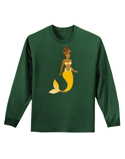 Mermaid Design - Yellow Adult Long Sleeve Dark T-Shirt-TooLoud-Dark-Green-Small-Davson Sales