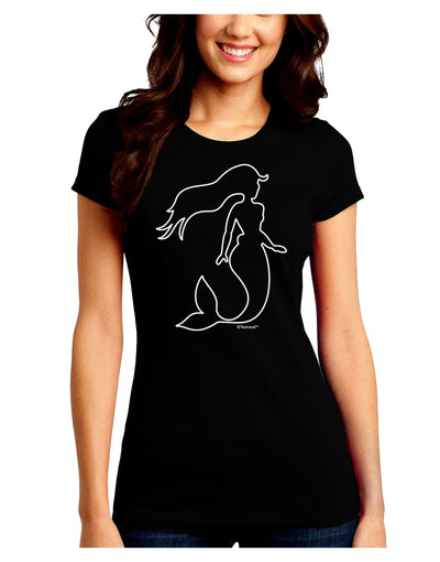 Mermaid Outline Juniors Crew Dark T-Shirt-T-Shirts Juniors Tops-TooLoud-Black-Juniors Fitted Small-Davson Sales