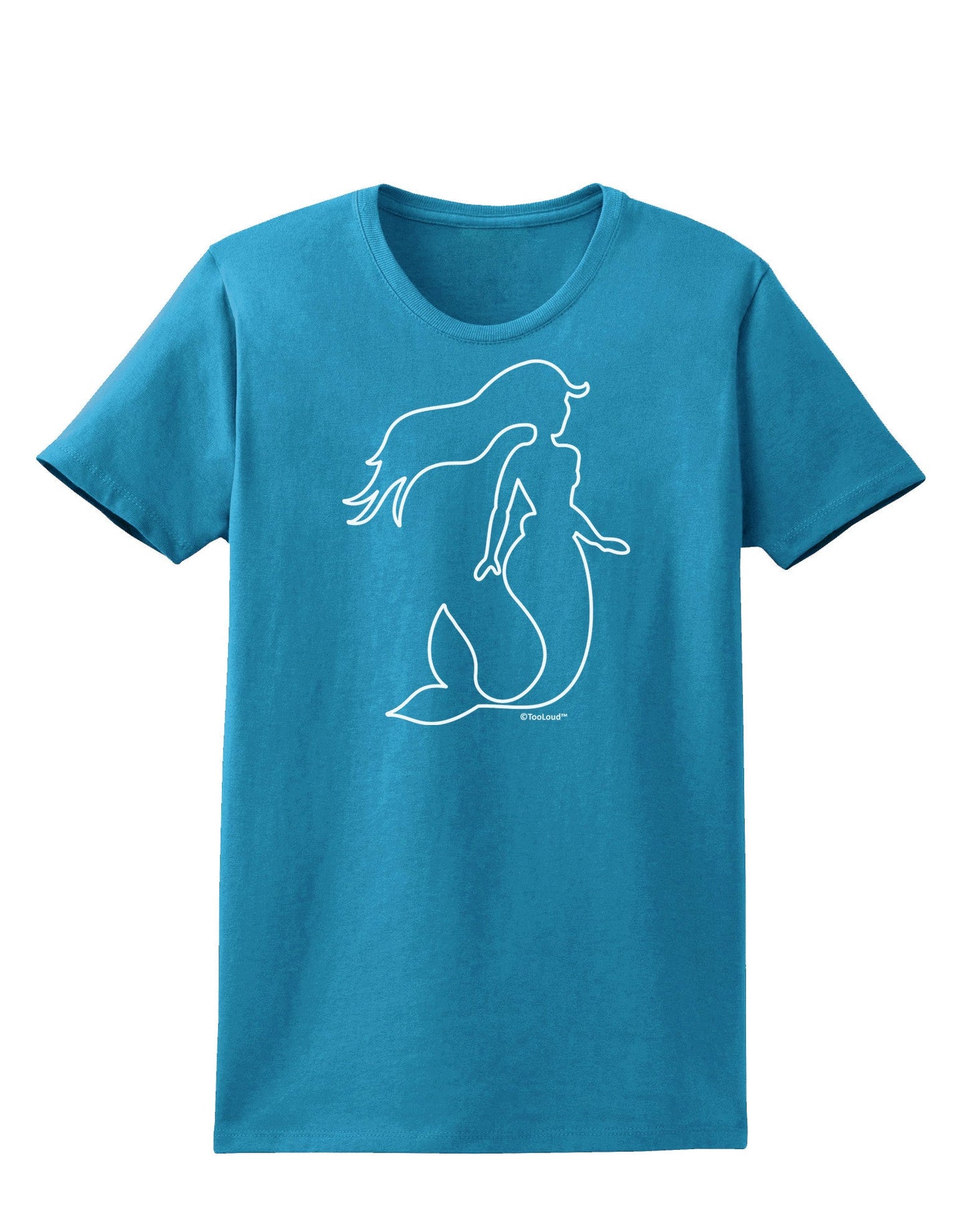 Mermaid Outline Womens Dark T-Shirt-TooLoud-Turquoise-X-Small-Davson Sales