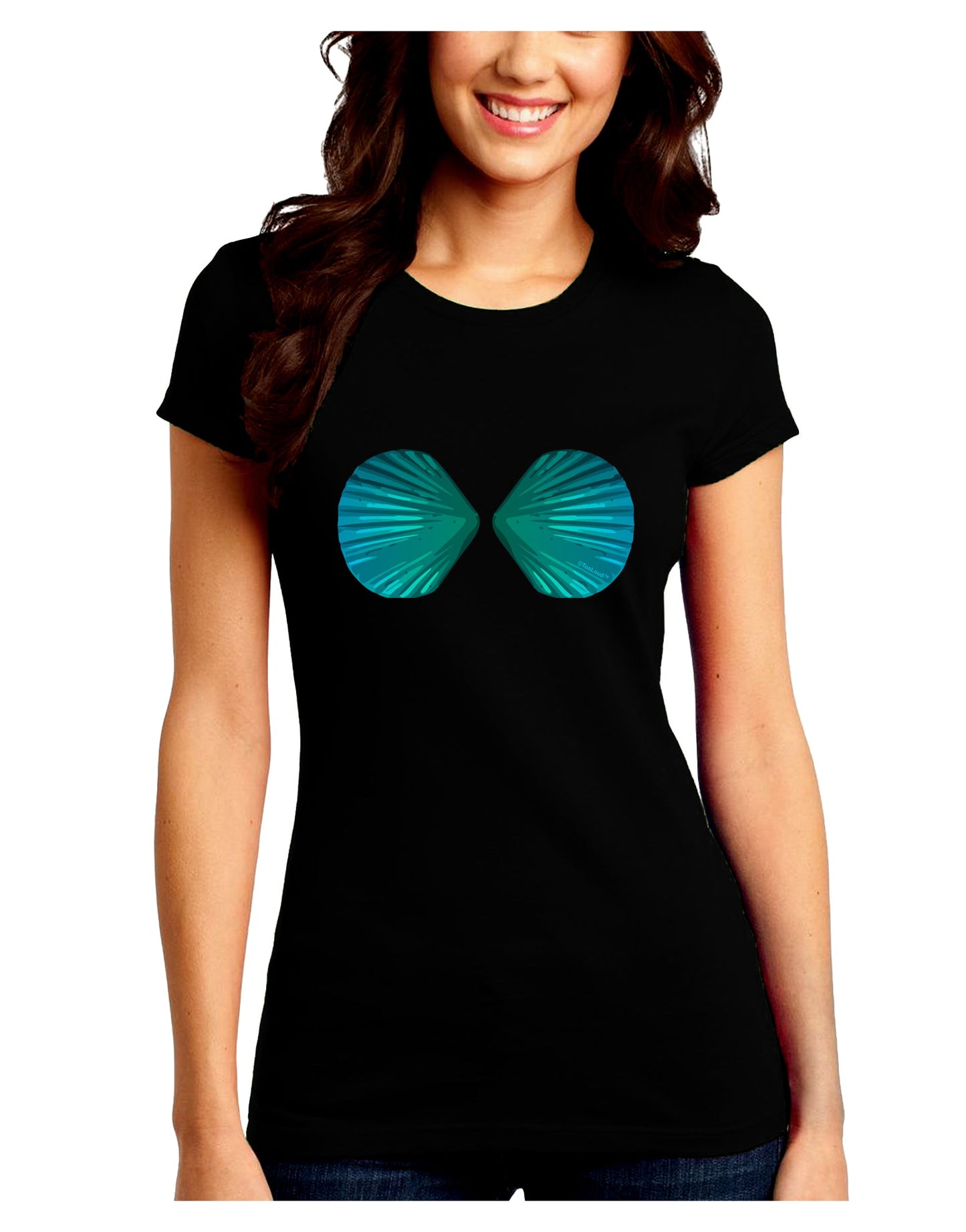 Mermaid Shell Bra Blue Juniors Petite Crew Dark T-Shirt by TooLoud-T-Shirts Juniors Tops-TooLoud-Black-Juniors Fitted Small-Davson Sales