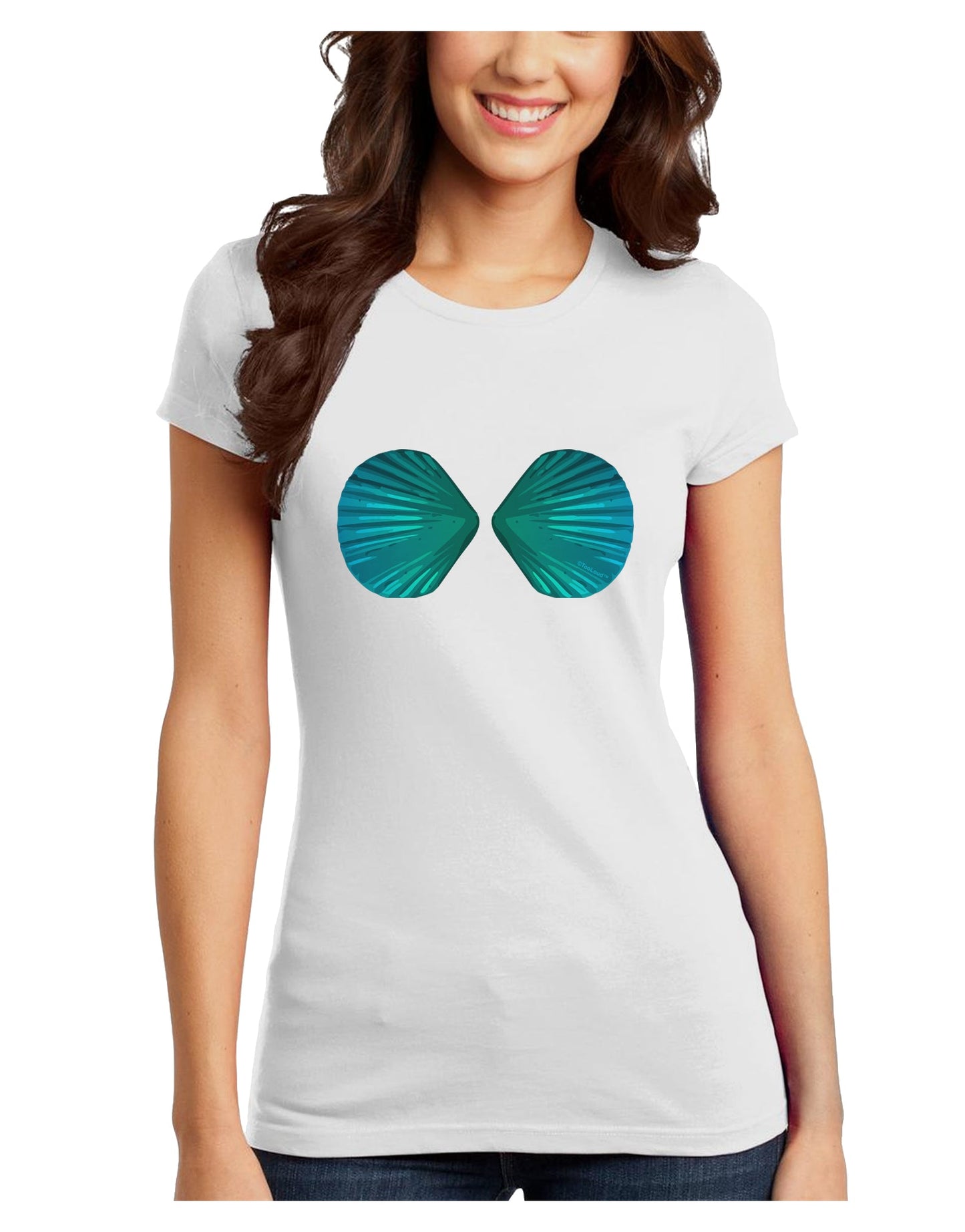Mermaid Shell Bra Blue Juniors Petite T-Shirt by TooLoud-T-Shirts Juniors Tops-TooLoud-White-Juniors Fitted X-Small-Davson Sales