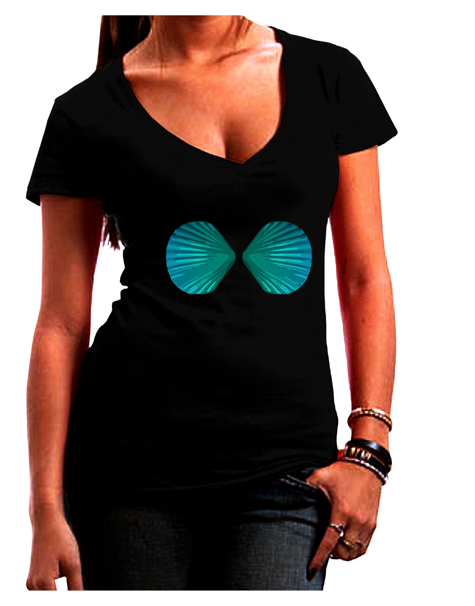 Mermaid Shell Bra Blue Womens V-Neck Dark T-Shirt by TooLoud-Womens V-Neck T-Shirts-TooLoud-Black-Juniors Fitted Small-Davson Sales