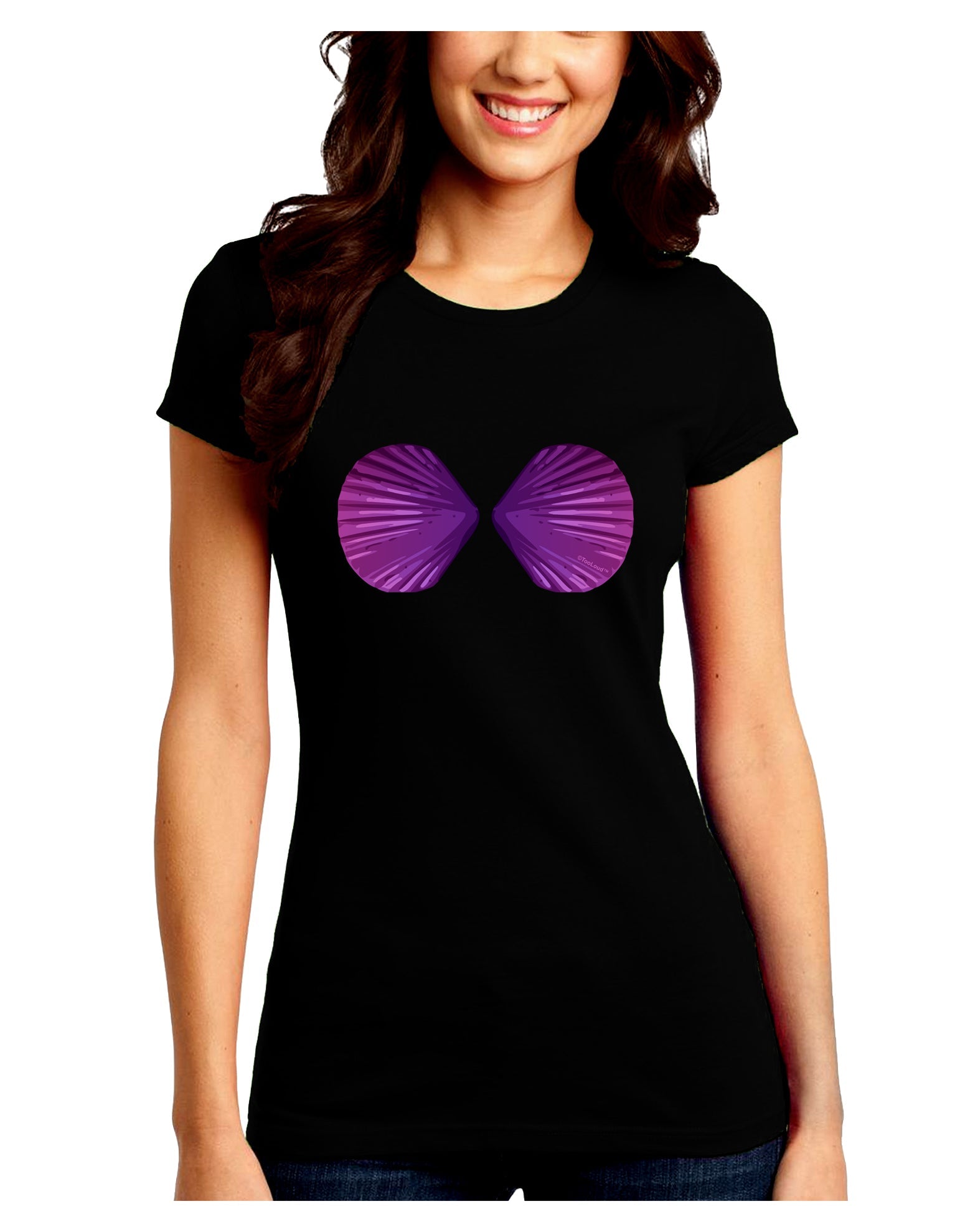 Mermaid Shell Bra Purple Juniors Petite Crew Dark T-Shirt by TooLoud-T-Shirts Juniors Tops-TooLoud-Black-Juniors Fitted Small-Davson Sales