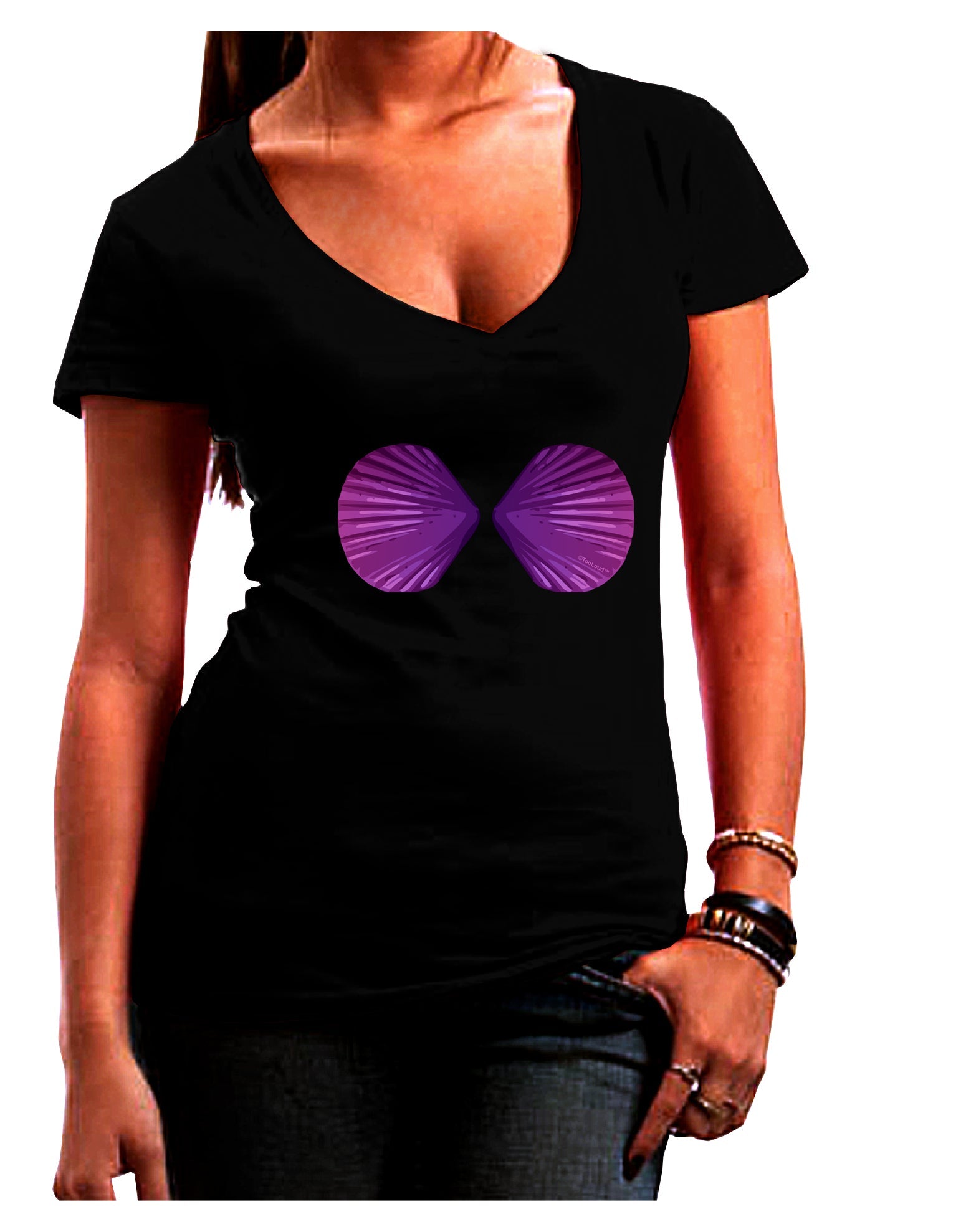 Mermaid Shell Bra Purple Womens V-Neck Dark T-Shirt by TooLoud-Womens V-Neck T-Shirts-TooLoud-Black-Juniors Fitted Small-Davson Sales