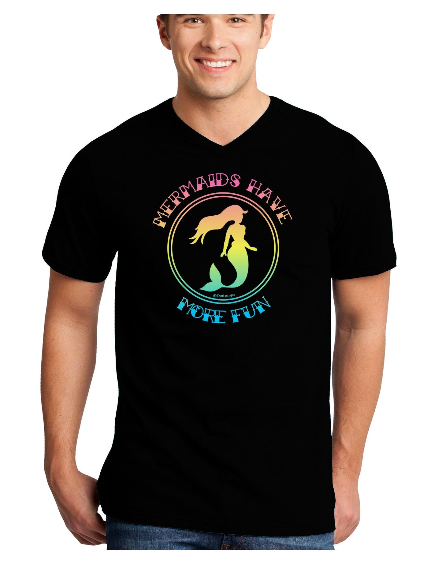 Mermaids Have More Fun - Beachy Colors Adult Dark V-Neck T-Shirt-TooLoud-Black-Small-Davson Sales