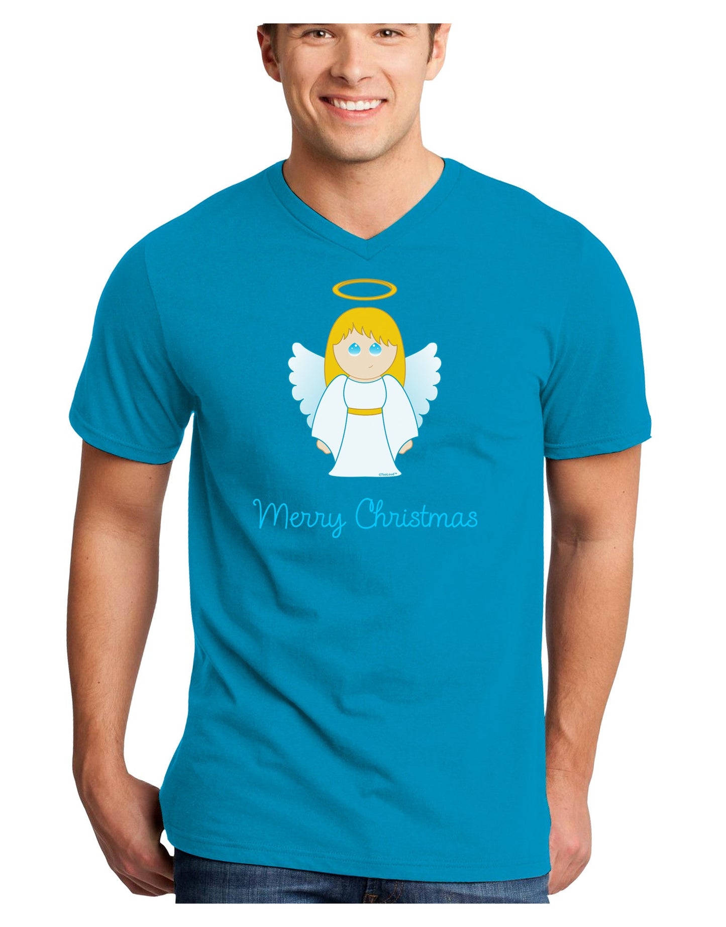 Merry Christmas Cute Angel Girl Adult Dark V-Neck T-Shirt-TooLoud-Turquoise-Small-Davson Sales