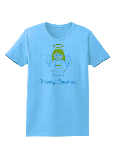 Merry Christmas Cute Angel Girl Womens T-Shirt-Womens T-Shirt-TooLoud-Aquatic-Blue-X-Small-Davson Sales